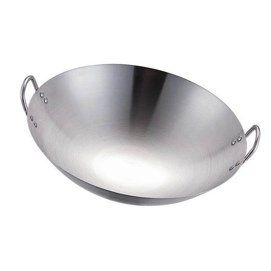 32 Double Ear Stir Fry Pan Practical Wok Stainless Steel Frying Pan Kitchen Cookware Deep Fryer Skillet Cooking Pot Round Bottom - P12 Hub Europe