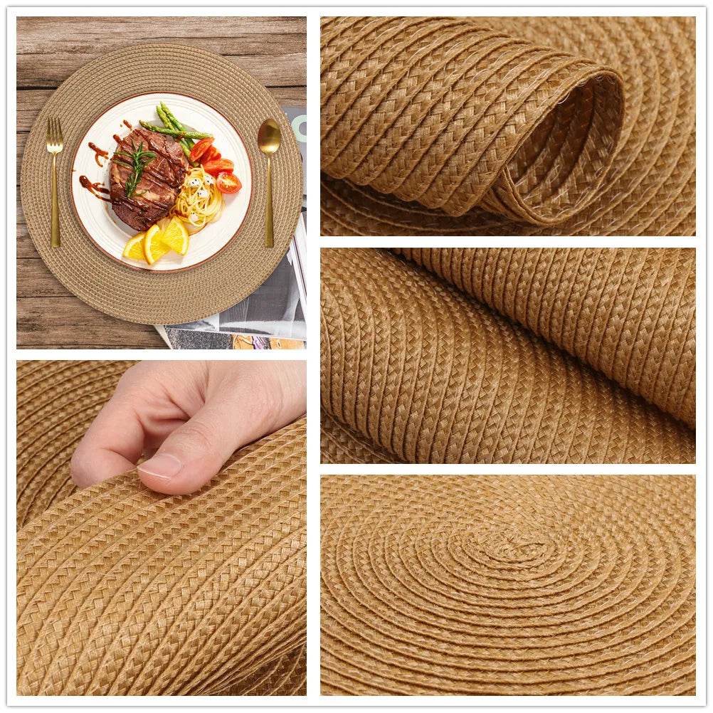 Round Braided Placemats Set of 6 Washable PP/PET Heat Resistant 34cm Table Place Mat for Kitchen Xmas Dining Table Party Decor - P12 Hub Europe