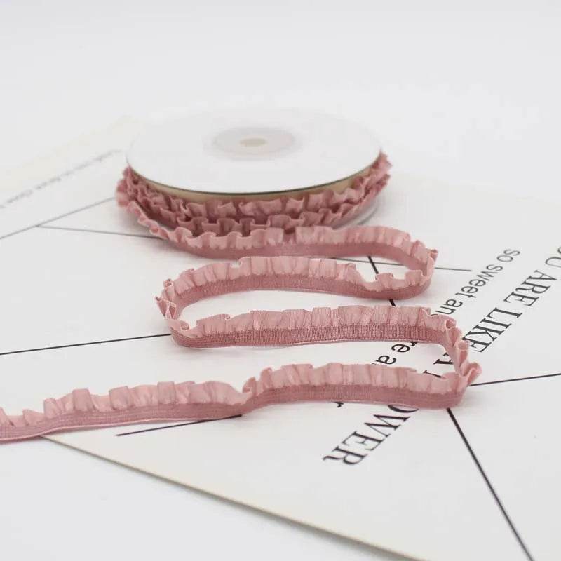 5yards 1cm Pleated Stretch Lace Trim Ribbon Ruffled Elastic Band Headdress Gift Box Bow Decorative DIY Craft Supplies - P12 Hub Europe