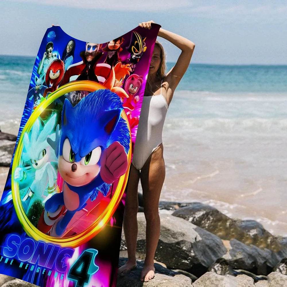 Cartoon S-Sonic Anime Beach Swimming Towel Soft Absorbent Washcloth Children's Gifts For Kids Travel Camping Gym - P12 Hub Europe