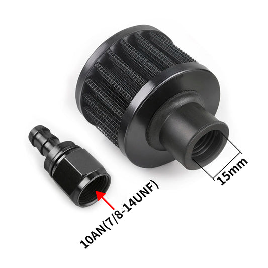 Universal 15mm Small Motorcycle Cold Air Intake Filter Kit Crank Case Vent Cover Breather with Push on Hose Ends  Straight AN10