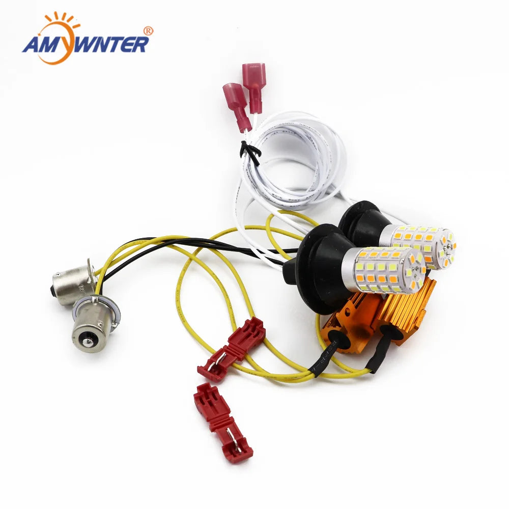AMYWNTER T20 Drl 7440 Canbus 21W Car LED Light Dual Color Switchback Turn Signal Lamp Bulb Daytime Running