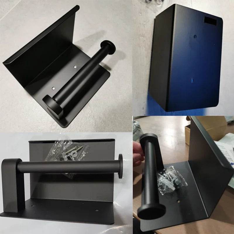 Aluminum Alloy Toilet Paper Holder Shelf With Tray Bathroom Accessories Kitchen Wall Hanging Punch-Free Toilet Paper Roll Holder - P12 Hub Europe