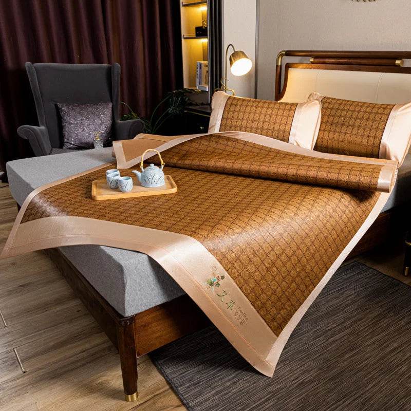 JFLEGAL Summer Natural Rattan Mat 2024 New Ice Silk Jacquard Soft Physical Cooling Wormwood Mat Bedding Dormitory Mattress Cover - P12 Hub Europe