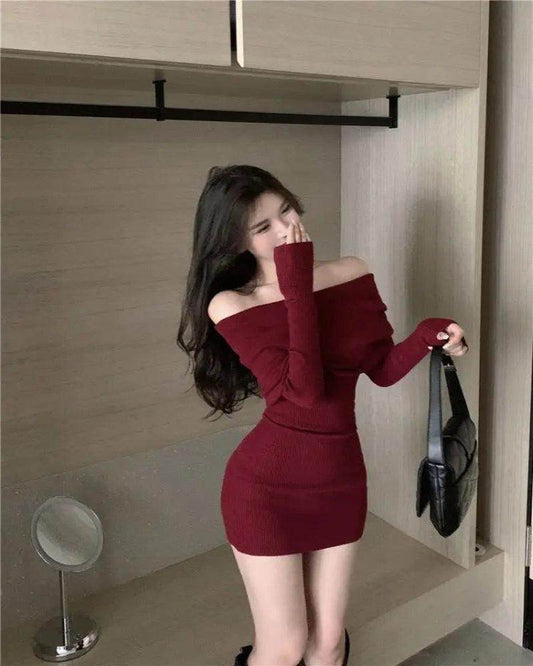Black Off Shoulder Mini Dress Long Sleeve Sexy - P12 Hub Europe