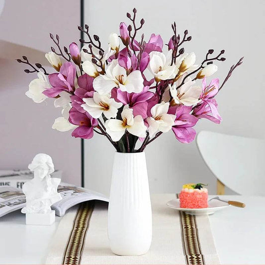 5 Forks 20 Heads High Quality Artificial Flowers Autumn Magnolia Home Decor Flower Decoration Fake Christmas Wedding Accessories - P12 Hub Europe