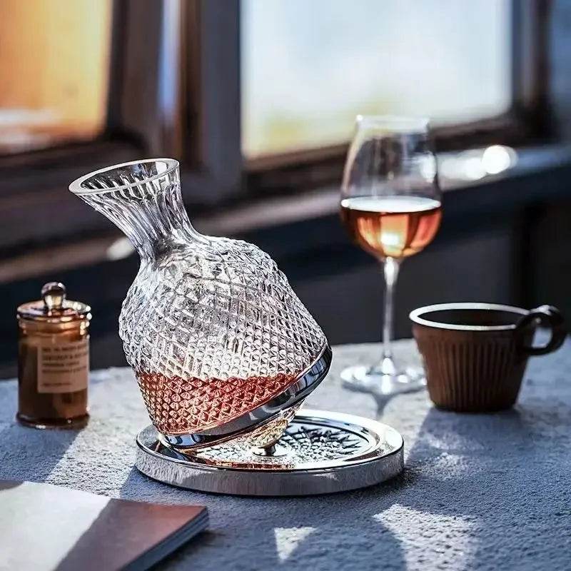 High end crystal glass 360 degree rotating decanter drum 1500ml decanter wine dispenser inflator mirror kettle decoration - P12 Hub Europe