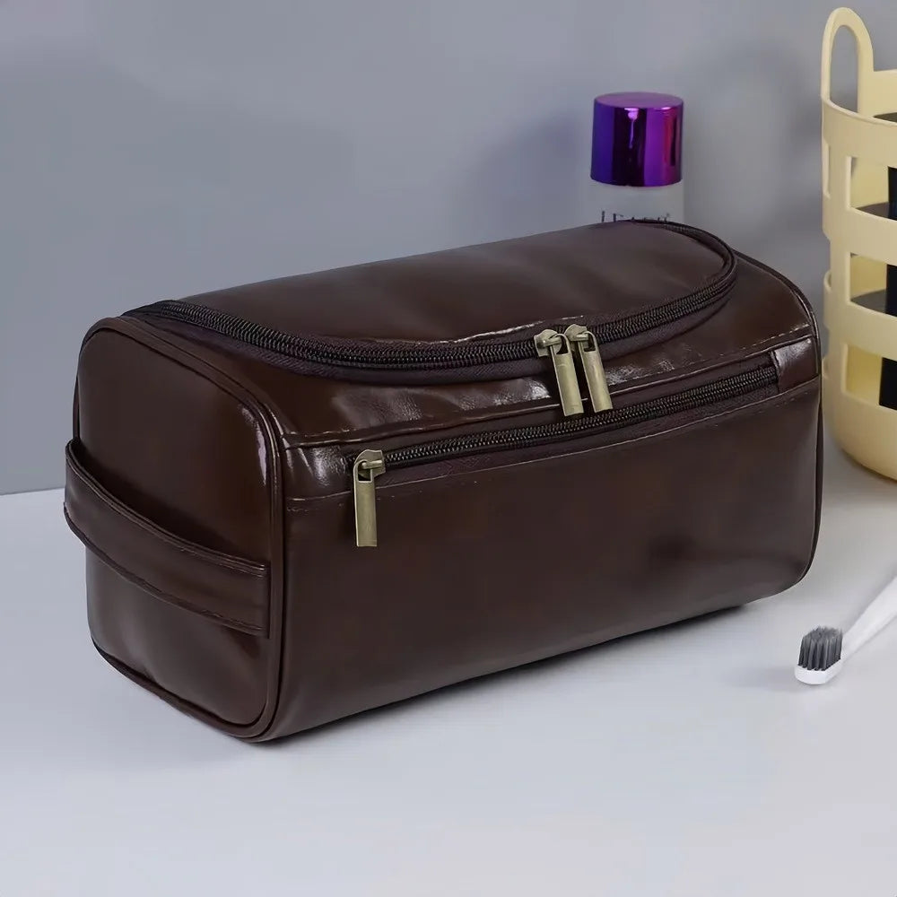 Stylish Embossed Leather Travel Cosmetic Organizer - Hook Design, Roomy Interior for Toiletries and Makeup zwq