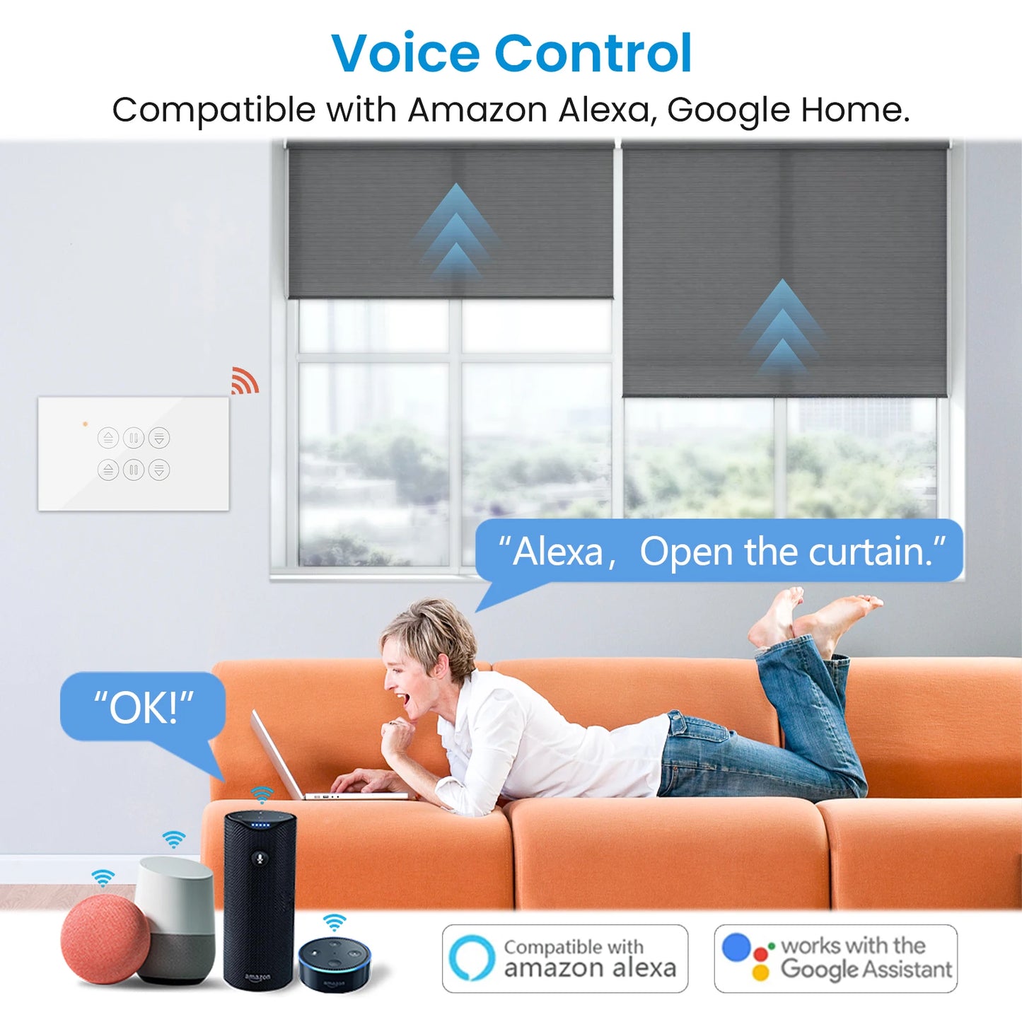 QCSMART ZigBee 3.0 Dual Curtain Roller Shutter US Standard Switch Tuya Smart Life App Remote Control Home Assistant Alexa DIY