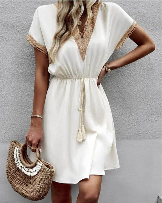 Elegant Lace V-Neck Mini Dress Bohemian Casual Summer - P12 Hub Europe
