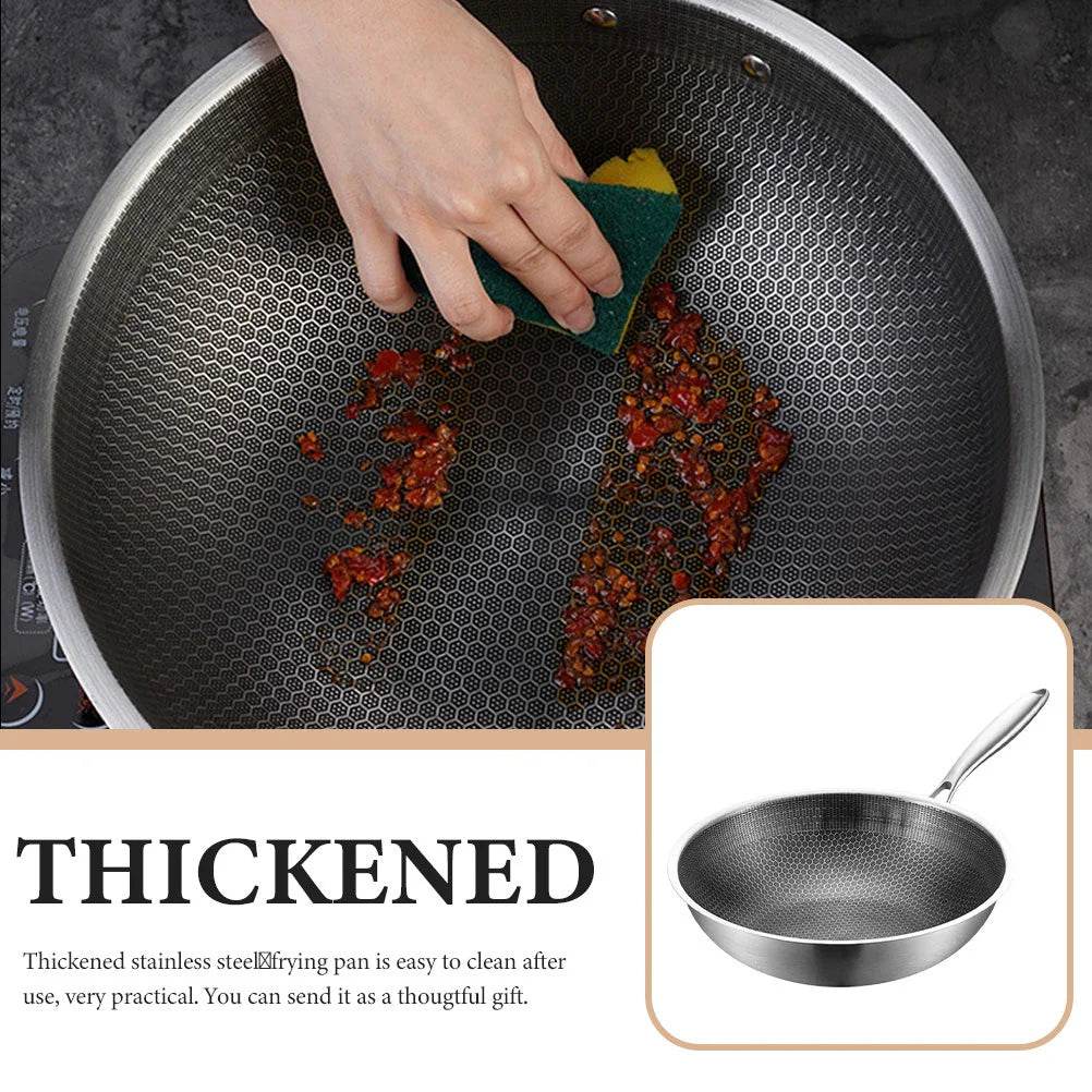 Stainless Steel Wok Honeycomb Grain Restaurant Frying Pan Kitchen Non-stick Cookware Chinese Style Easy to Hold for Stoves - P12 Hub Europe