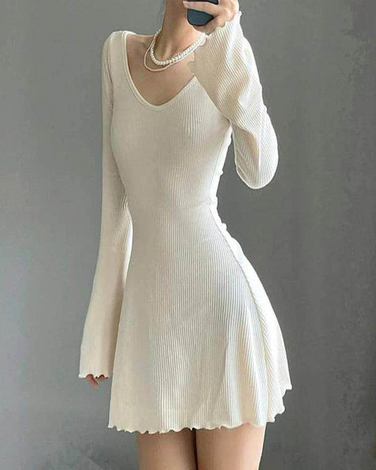 Knit V-Neck Mini Dress Elegant Office Lady - P12 Hub Europe