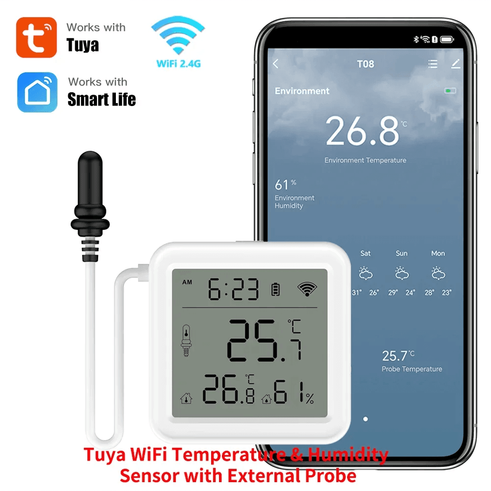 WiFi Temperature Humidity Sensor External Probe, Alexa & Google - P12 Hub Europe