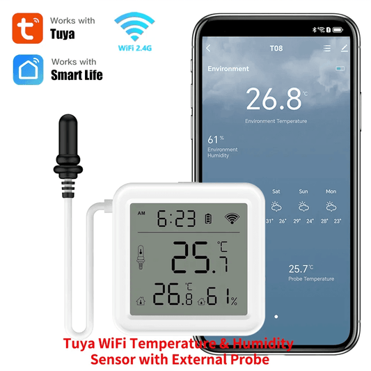 WiFi Temperature Humidity Sensor External Probe, Alexa & Google - P12 Hub Europe