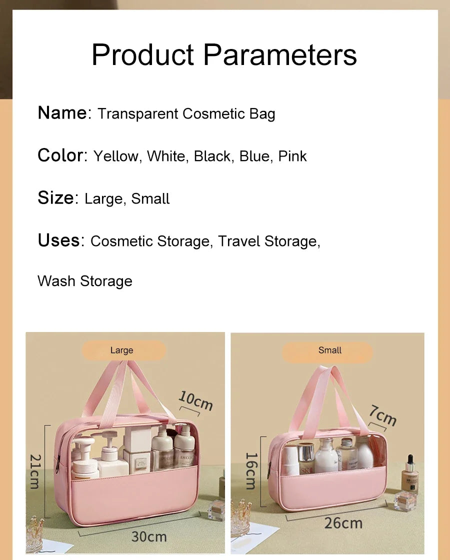 Personalized Embroidery Stitching Cosmetic Bag PVC Translucent Large-Capacity Bath Bag PU Waterproof Portable Travel Storage Bag