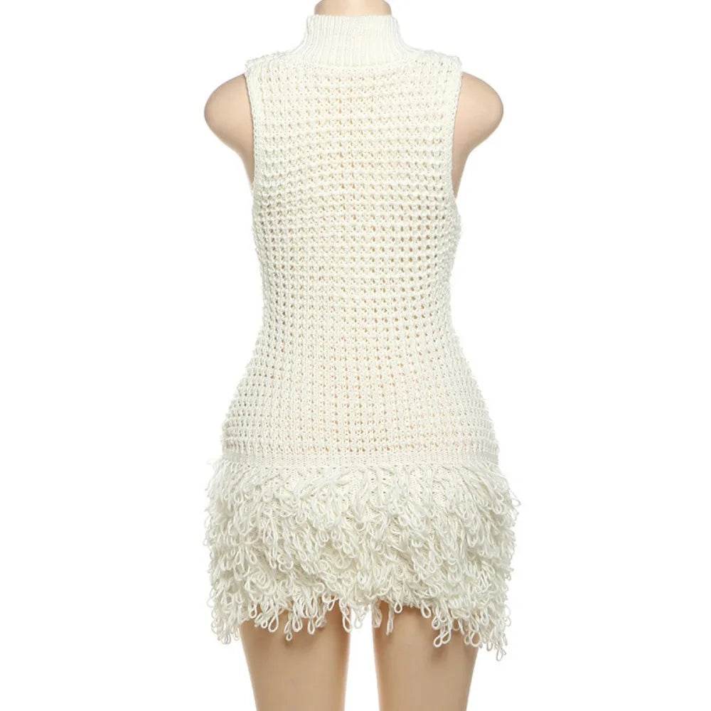 Tassel Hollow Out Mini Dress - Slim Elegant - P12 Hub Europe