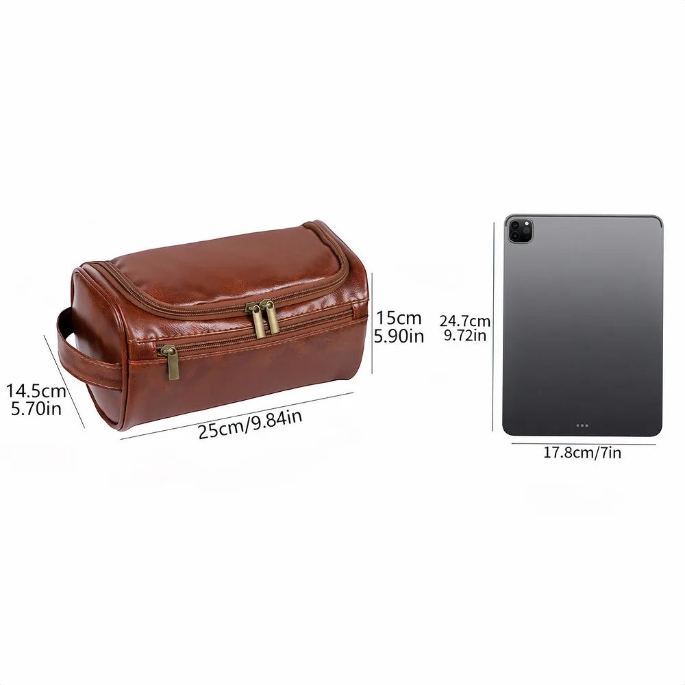 Stylish Embossed Leather Travel Cosmetic Organizer - Hook Design, Roomy Interior for Toiletries and Makeup zwq