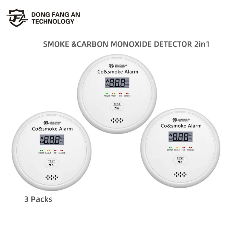 DFA 2 in 1 Standalone Smart Co & Smoke Detector Alarm Carbon Monoxide Parlor Room Kitchen Shop Fire 85 dB Sound Sensor Alert