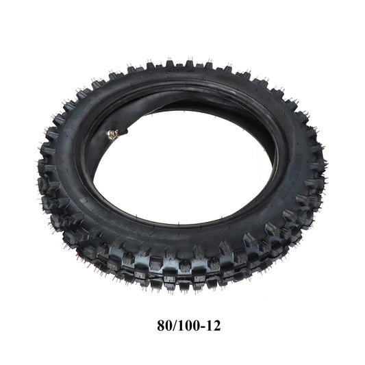 Off Road Tire 80/100-12 with Inner Tube 3.00-12 for Dirt Pit Bike Motocross Off Road Motorcycle 12 inch Rear Wheel