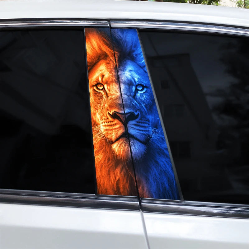 2pcs Wolf Car B-Pillar Stickers DIY Animal-Shaped Car Center Pillar Stickers Vinyl Waterproof Car Door Pillar Stickers
