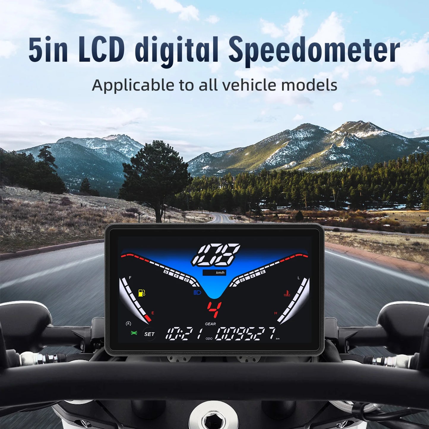 Motorcycle 12V Universal Digital Speedometer LCD RPM Tacho Oil Gauge Water Temp Gear LED Indicator 199km/h with Sensor Bracket X