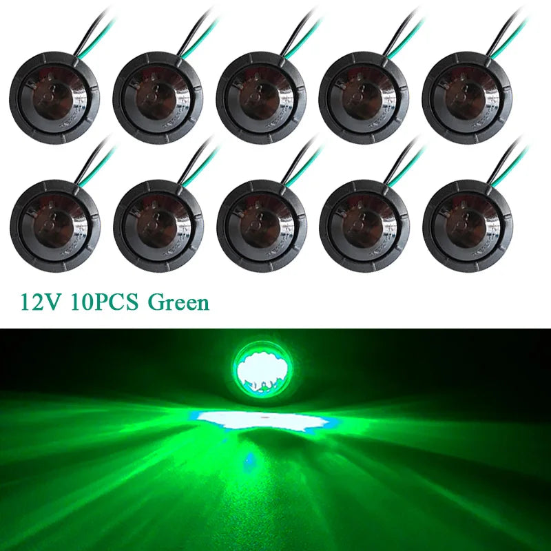 10PCS Waterproof Side Marker Indicators Light LED 12V Bullet Lamp Mini 3/4"for Truck Trailer Tail Clearance Lights
