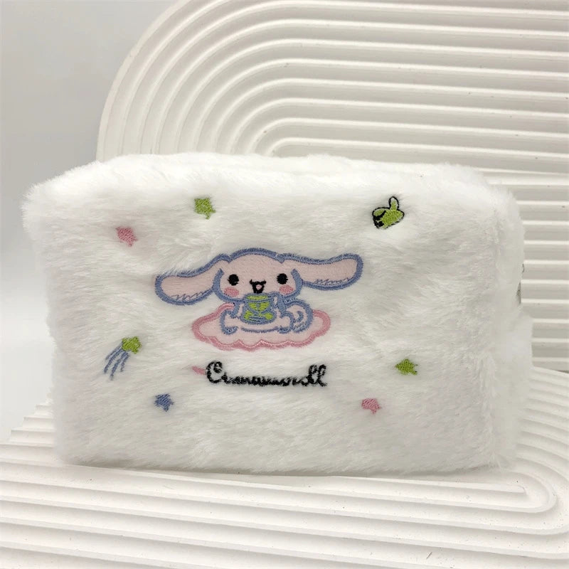 Sanrio Cosmetic Bag Plush Kuromi Makeup Bags Cinnamoroll Large Capacity Storage Pencil Case Cute Kids School Supply Kawaii Gift