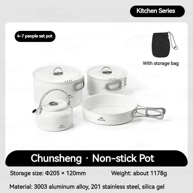 Naturehike Ceramic Non-Stick Tableware Water Kettle Frying Pan Pot Kitchenware Outdoor Camping Picnic Stainless Steel Cookware