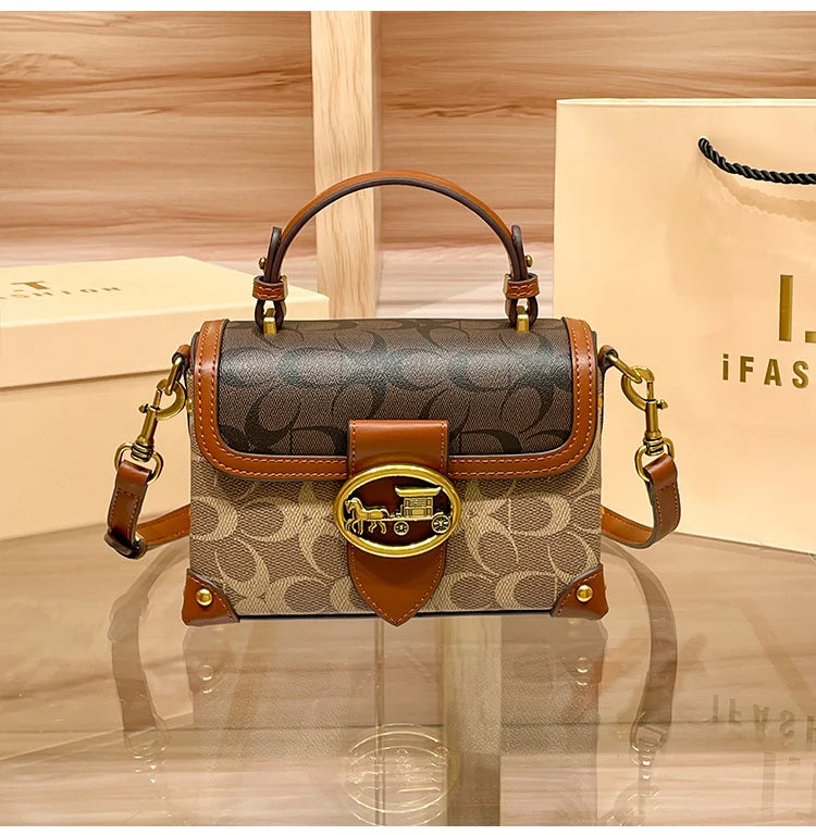 New minimalist and fashionable small handbag, contrasting color women's bag, high-end carriage crossbody bag, portable box bag