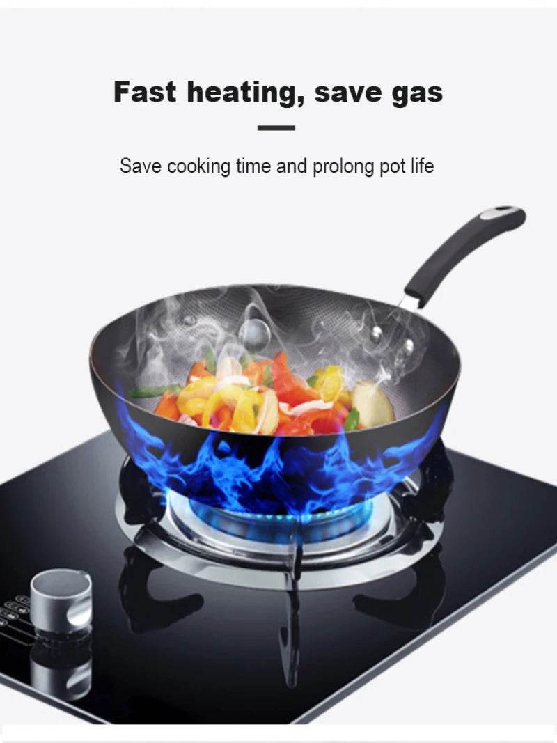 Household frying pan Portable Single handle Uncoated thickened frying pan 34cm Stainless Steel Round bottom No Rust Wok for Gas - P12 Hub Europe