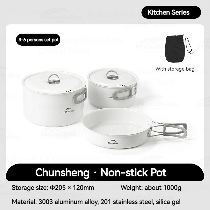 Naturehike Ceramic Non-Stick Tableware Water Kettle Frying Pan Pot Kitchenware Outdoor Camping Picnic Stainless Steel Cookware