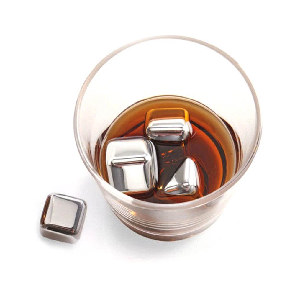 1-8PCS Stainless Rocks Whisky Stones Cubes Set Reusable Chilling Stones For Whiskey Wine Cooling Chilling Party Bar Tool - P12 Hub Europe