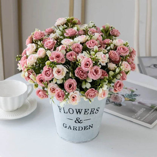 15 Head 5 Fork Silk Rose For Wedding bridal Bouquet Christmas Wreath Vase Decoration Home bonsai DIY Scrapbook Artificial Flower - P12 Hub Europe