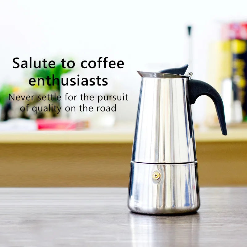 Moka Pot Stainless Steel Coffee Pot Stovetop Espresso Maker Percolator Coffee Maker 200ml/4 Cup with Electric Stove