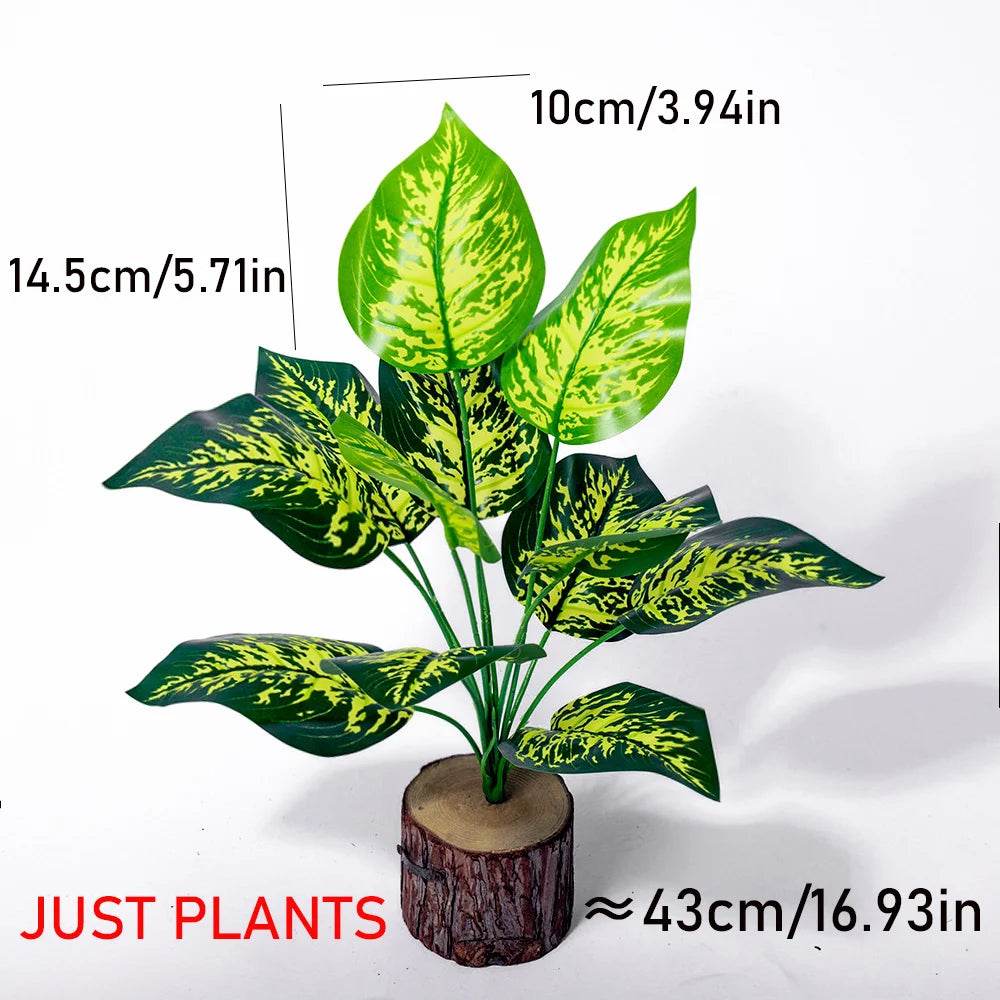 43cm 12 Forks Artificial Monstera Tree Green Fake Plants Plastic Evergreen Leaves Tropical Faux Palm Leaf For Home Garden Decor - P12 Hub Europe