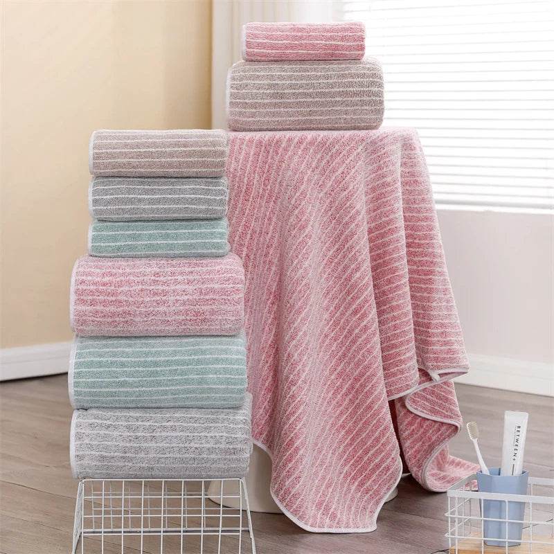2Pcs High-density Absorbent Bath Towel Coral Fleece Wide-striped Towel Non-sheddingPrinted Soft and ComfortableUnisex Bath Towel - P12 Hub Europe