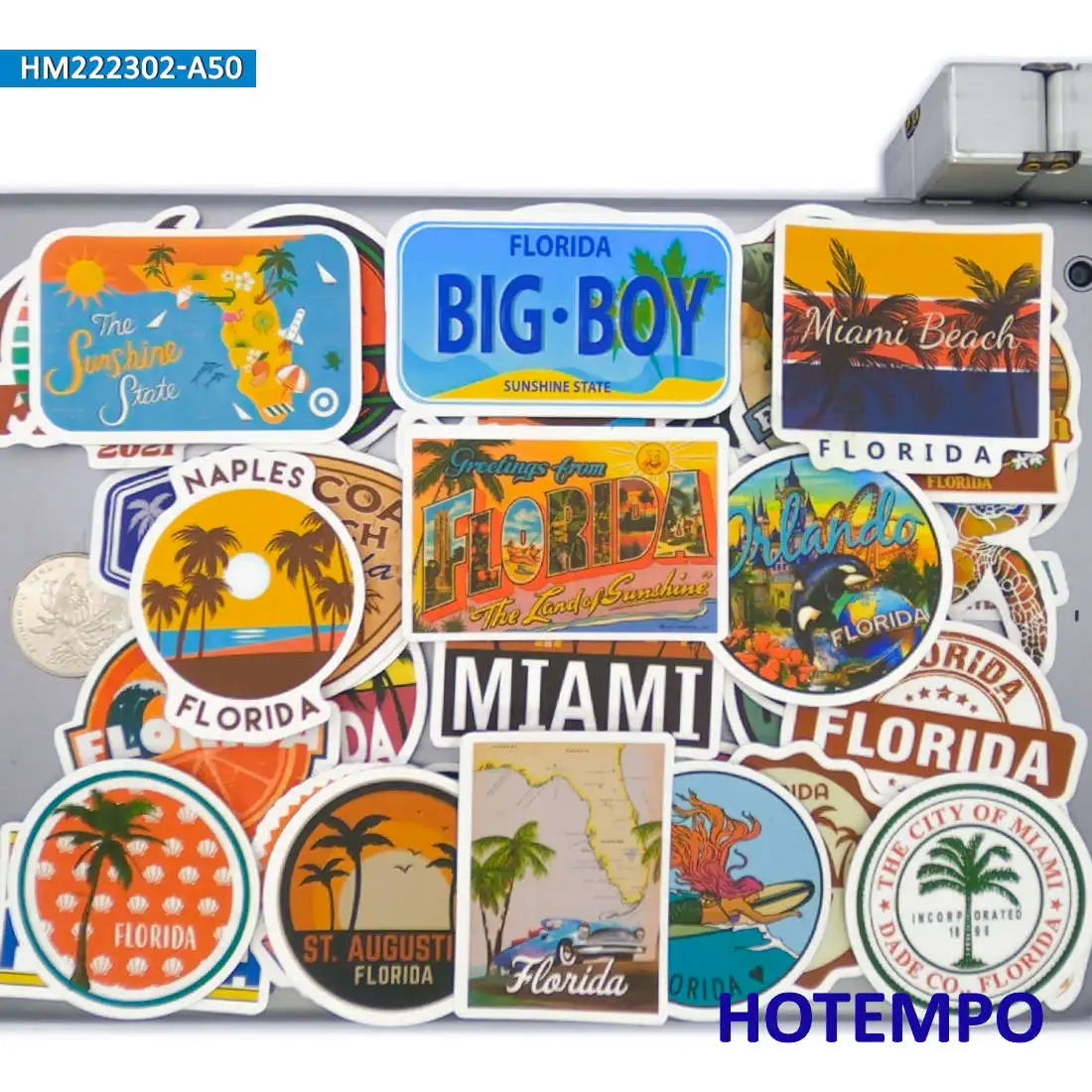 50Pieces Florida Miami Summer Sunshine Beach Surf Travel Stickers for Journal Luggage Guitar Car Bike Phone Laptop Sticker Toys