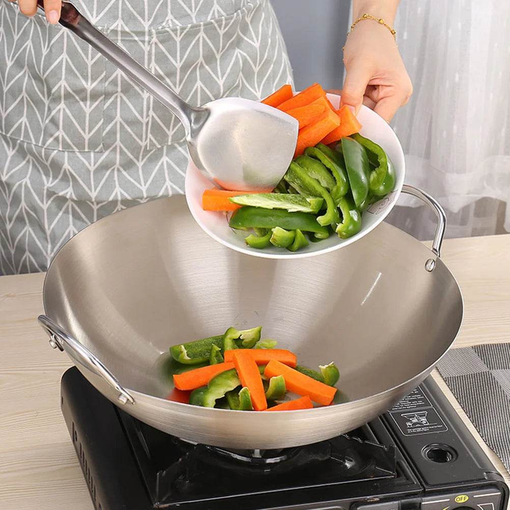32 Double Ear Stir Fry Pan Practical Wok Stainless Steel Frying Pan Kitchen Cookware Deep Fryer Skillet Cooking Pot Round Bottom - P12 Hub Europe