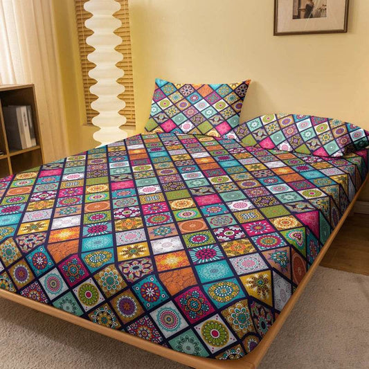 1 Bohemian patterned frosted bedsheet, bedroom printed bedspread, bedding (excluding pillowcases) - P12 Hub Europe