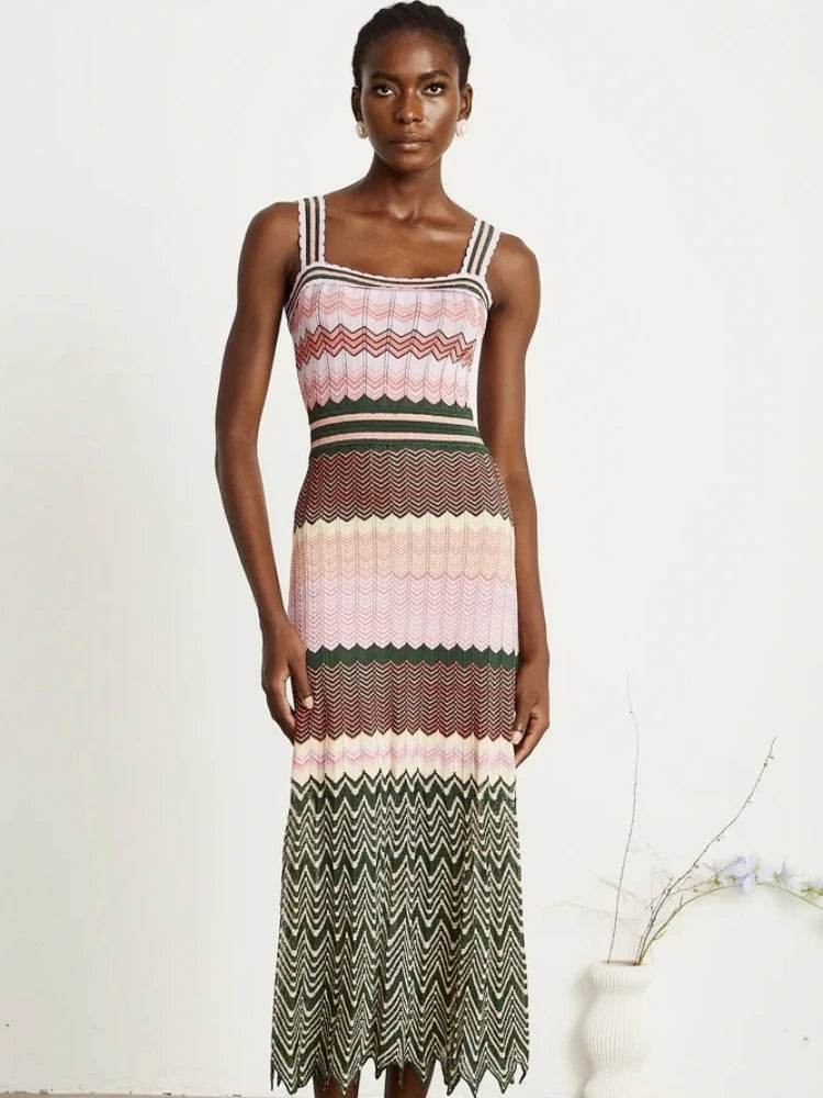 African Knitted Maxi Dress - Boho Vacation & Vintage Style - P12 Hub Europe