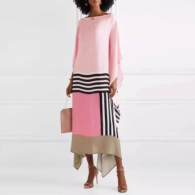 Candy Stripe Patchwork Kaftan Maxi Dress Boho Batwing Sleeve - P12 Hub Europe