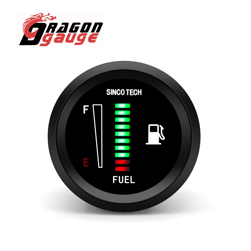 「DRAGON」 2" 52mm Car Fuel Level Gauge with Fuel Float Sensor Electronic Display 8-18V Automotive Gauge