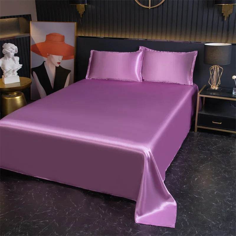 Silky Cooling Bed Sheet with 2 Pillow Cases Luxury Ice Silk Feel Twin Queen Flat Sheet Set Soft and Hypoallergenic Satin Sheets - P12 Hub Europe