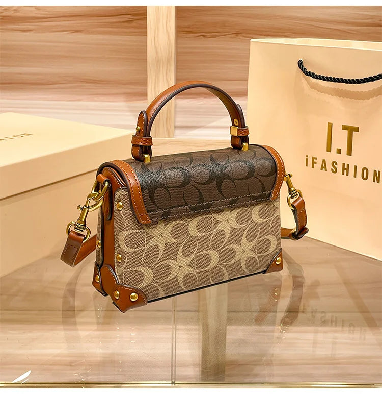 New minimalist and fashionable small handbag, contrasting color women's bag, high-end carriage crossbody bag, portable box bag