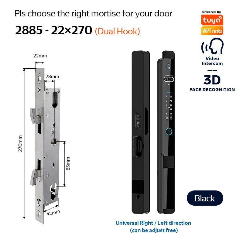 3D Face Lock w/ Intercom WiFi, Fingerprint, Card, IP66, 30-70mm - P12 Hub Europe