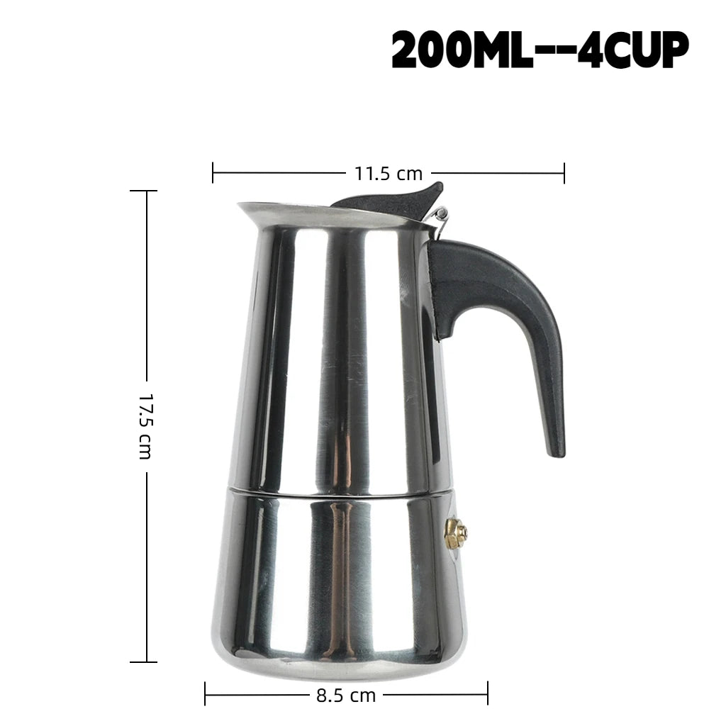 Moka Pot Stainless Steel Coffee Pot Stovetop Espresso Maker Percolator Coffee Maker 200ml/4 Cup with Electric Stove