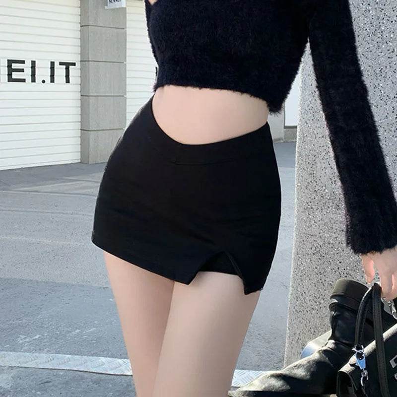 Women's Black Slit Mini Skirt - P12 Hub Europe