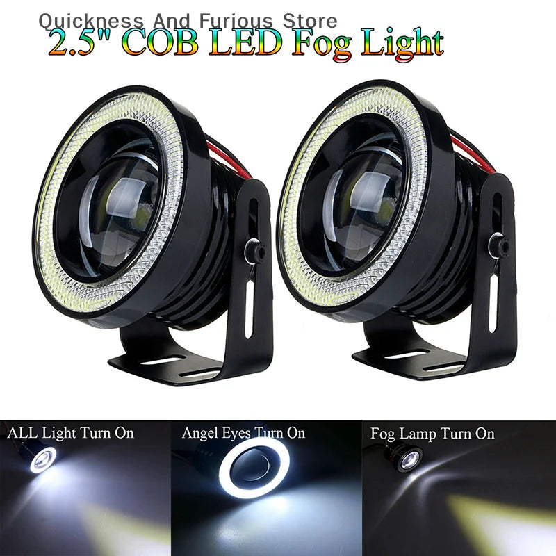 2.5'' 15W Car White COB LED Projector Angel Eyes Blue Ring DRL Fog Light Lamp