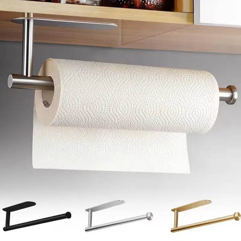 Self Adhesive Toilet Paper Towel Holder Punch-free Roll Paper Holder Kitchen Hook Storage Holder Stainless Steel Wall Mount - P12 Hub Europe