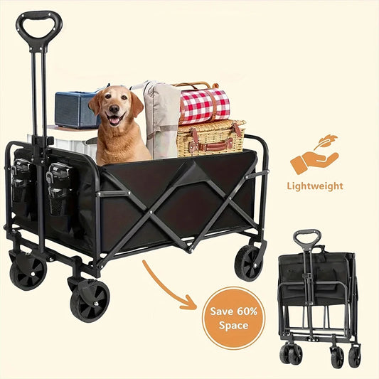 Collapsible Folding Utility Beach Cart Wagon Heavy Duty Large Capacity Fold Wagon Ourdoor Trolley Portable Garden Camping Cart
